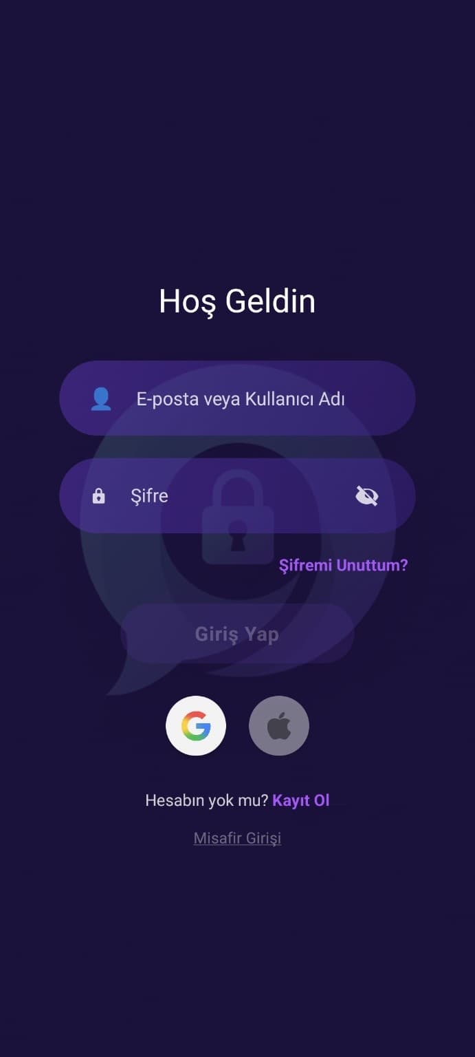 Whispr giriş ekranı